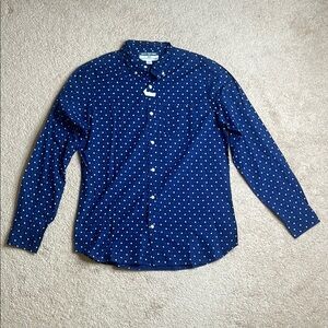 Old Navy Blue and White Polka Dot Casual Shirt